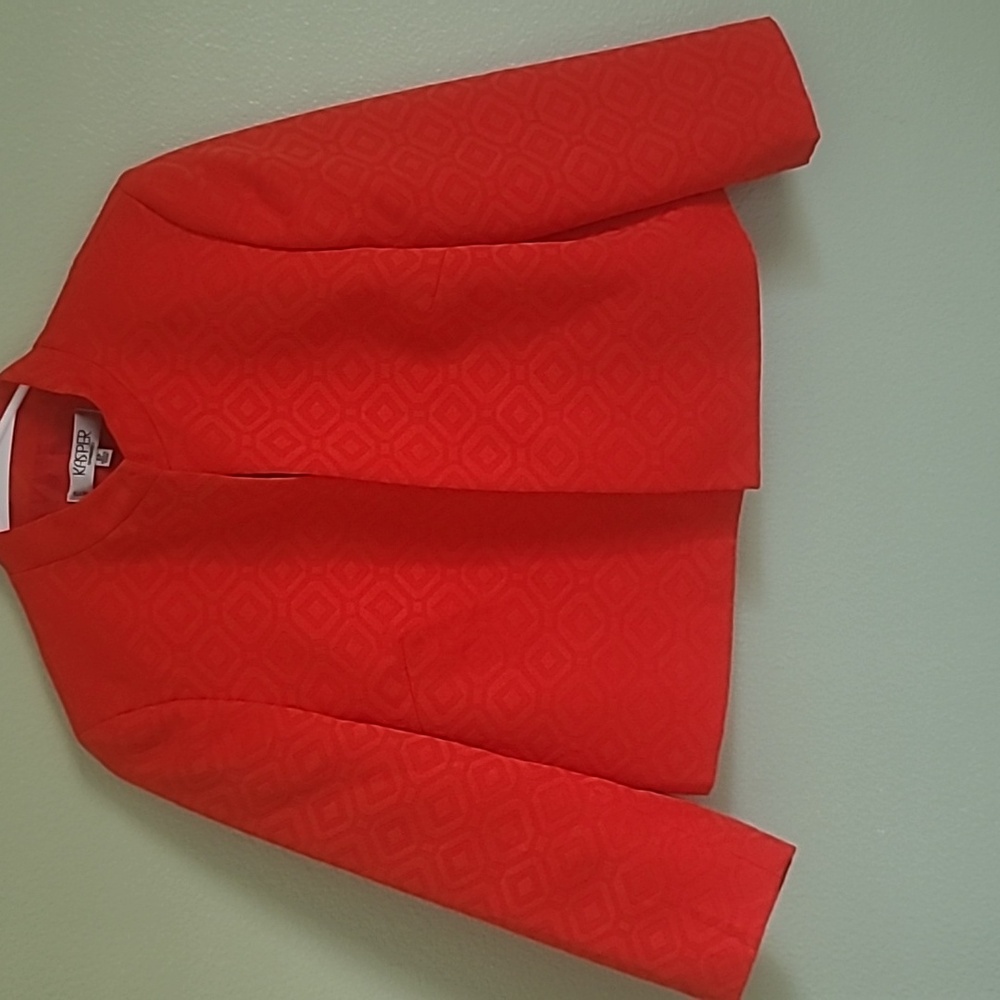 KASPER Separates NEW BEGINNINGS Blazer Tangerine Embossed Fabric Career 8P
